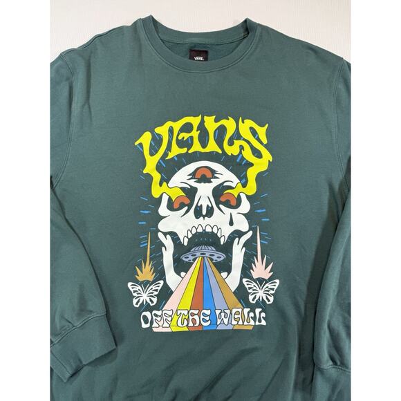 Vans XL Skull UFO Graphic Crewneck Sweatshirt • Psychedelic Art • Green - Picture 2 of 8